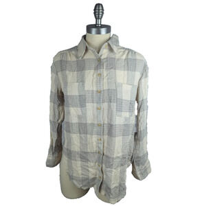 Black Tape Plaid Tunic Shirt Button Front Grey Plaid Size XS Long Sleeve